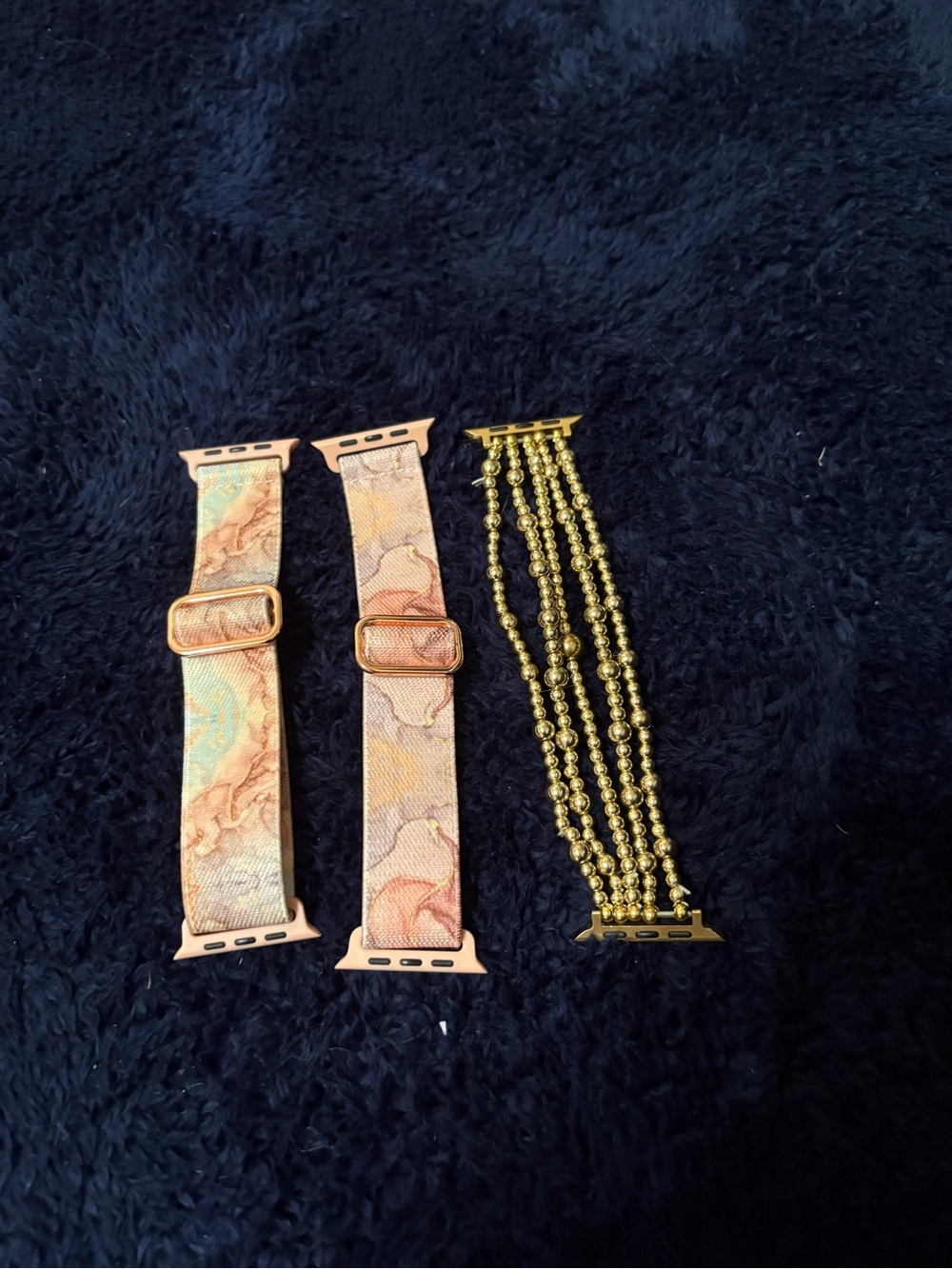 Apple Peach Marble Fabric and Gold Beaded Watch Bands